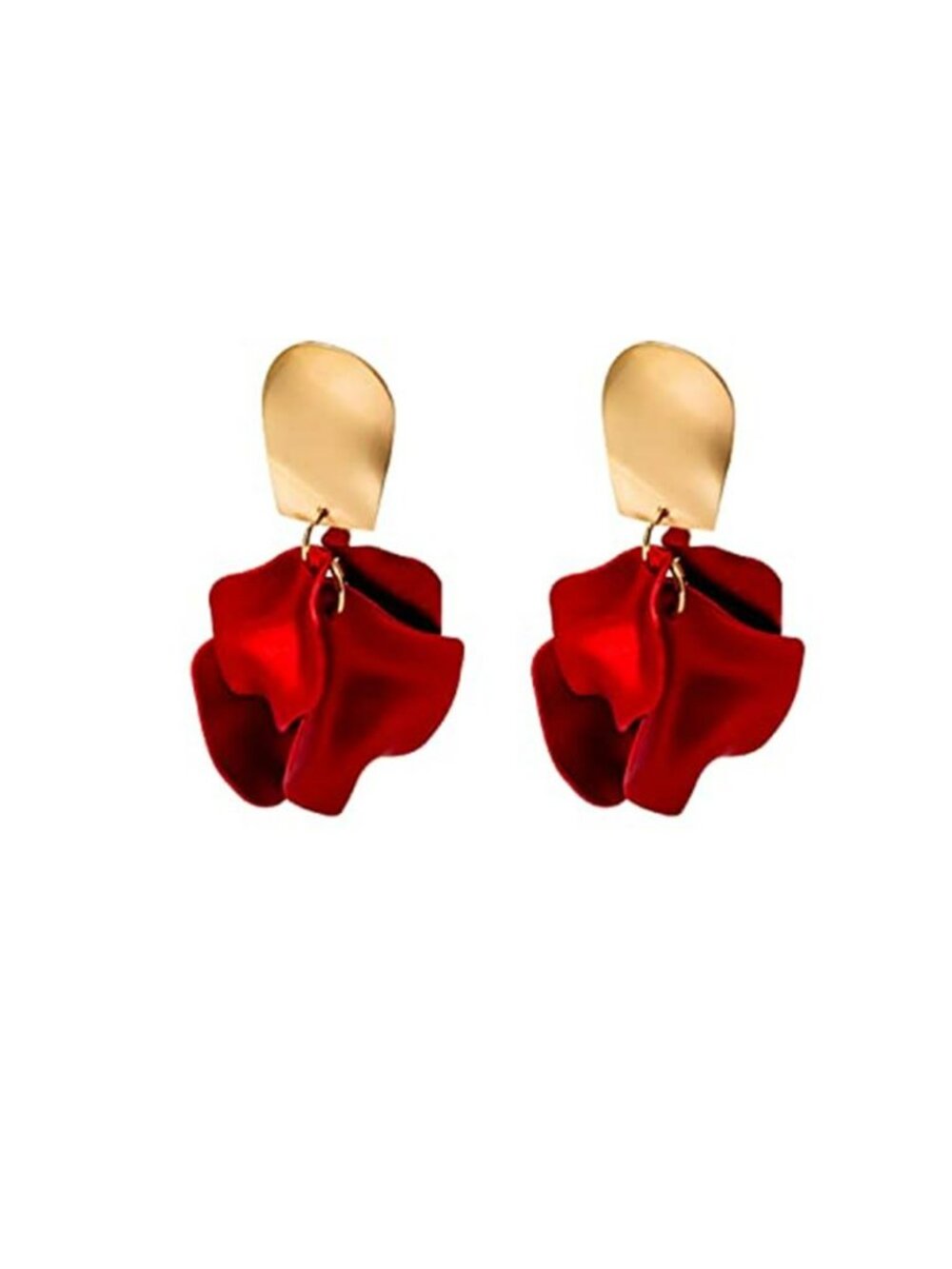 Chic Elegant Boho Red Rose Petal Dangle Resin Acrylic Tiered Matte Flower